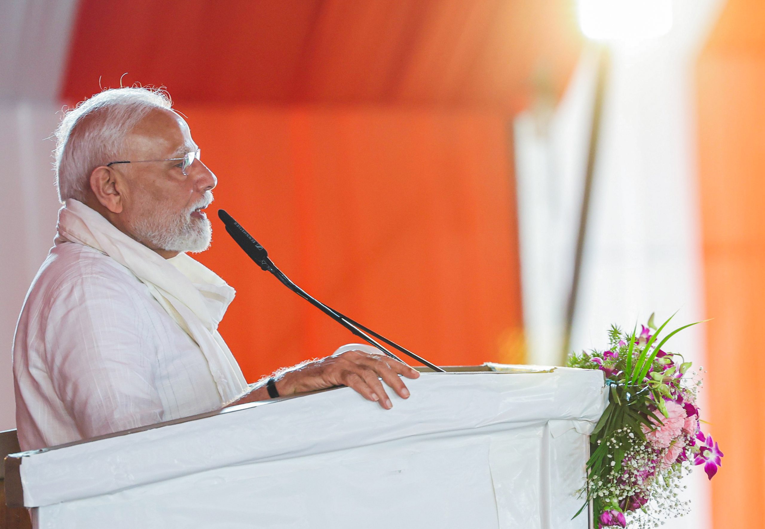 PM Modi addressing Swadeshi push 2025 rally in Varanasi